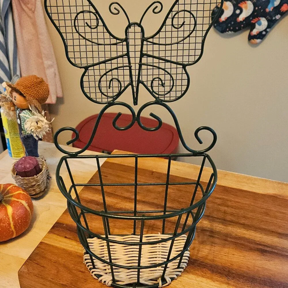 butterfly metal wicker wall basket